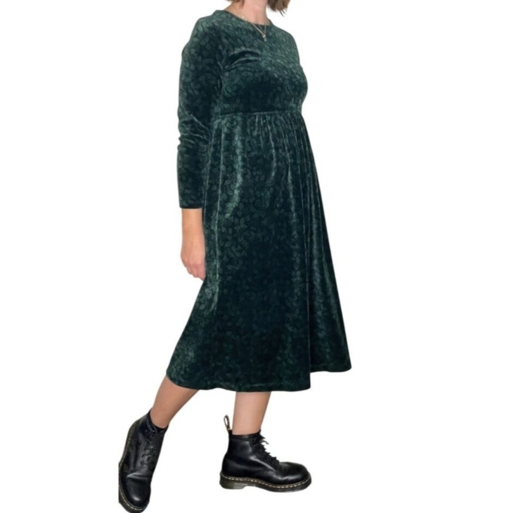 Vintage LL Bean Velour Holly Print Midi Dress